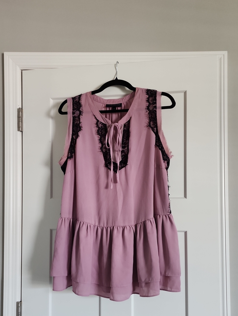 Lane Bryant Pink Blouse with Black Lace Trim